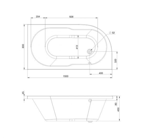 Ванна акриловая Mirsant Небуг 150*80, 170*80 фото 2