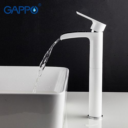 Смеситель с каскадным изливом высокий для раковины Gappo Noar G1048-31 белый/хром
