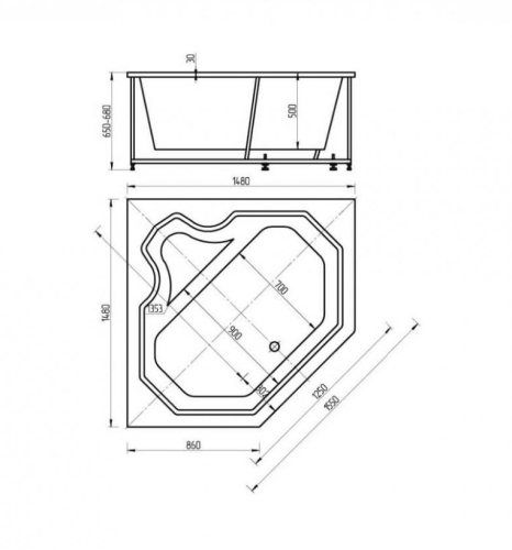 Ванна Aquatek Лира пневматическое управление 150*150 гидромассажная фото 2