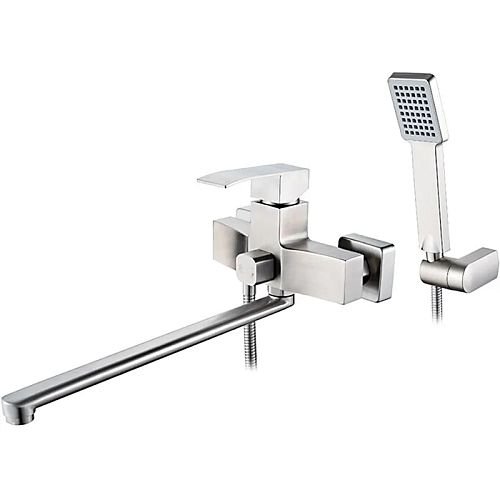 Смеситель с длинным изливом для ванны Ledeme L72217 нержавеющая сталь (лейка и шланг в комплекте)