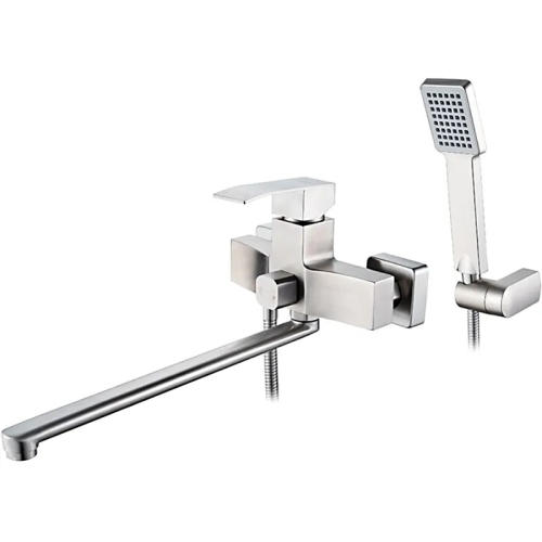 Смеситель с длинным изливом для ванны Ledeme L72217 нержавеющая сталь (лейка и шланг в комплекте)