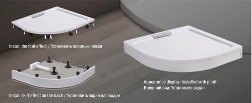 Поддон WeltWasser WW TRR 90*90, 100*100 искусственный мрамор + ножки + панель + сифон фото 3