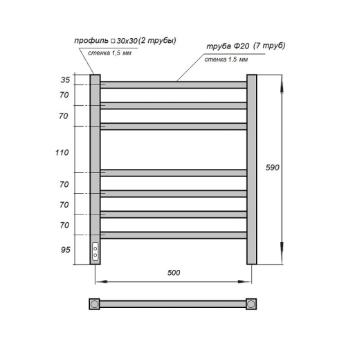 Полотенцесушитель электрический Point Веста PN707W 50*60, 50*80 белый (диммер слева) фото 2