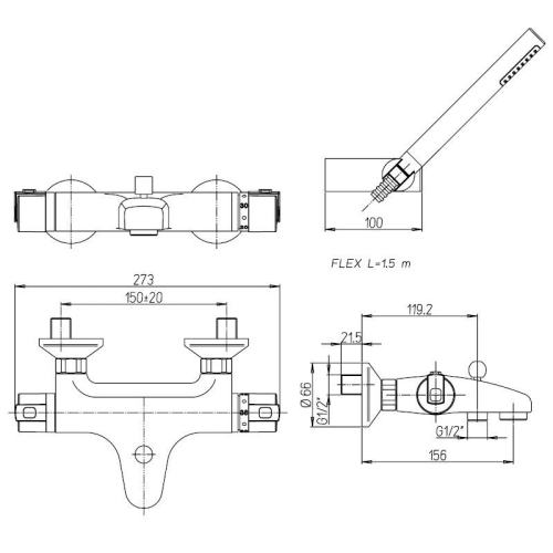 Смеситель для ванны Paini Arena c термостатом и аксессуаром 92CR105THKM фото 3