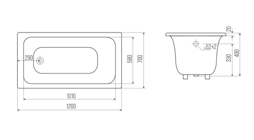 Ванна Goldman Classic 100, 120, 130, 140, 150, 160, 170, 180*70, 80 с опорой фото 2