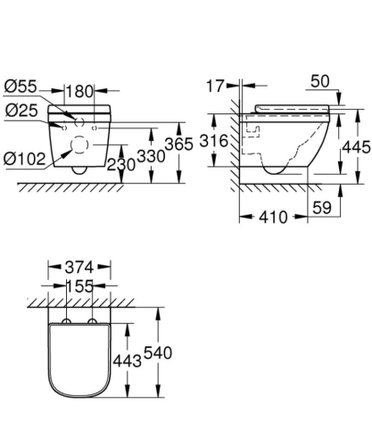 Унитаз подвесной Grohe Euro Ceramic 39554000 54 см безободковый сиденье с микролифтом фото 7