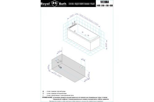 Ванна акриловая с гидромассажем Royal Bath Vienna Stardart 140, 150, 160, 170*70 фото 3