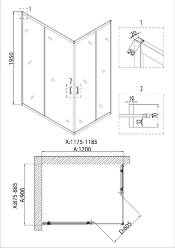 Душевое ограждение Niagara Нова/Nova NG-6681(6611)-08 100*80, 120*90 стекло прозрачное (без поддона) фото 4