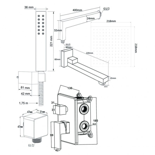 Душевой комплект со встроенным смесителем Swedbe Platta 5546 фото 6