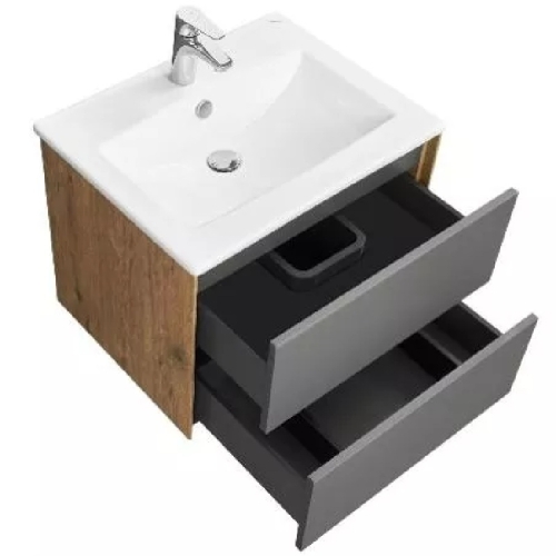 Тумба с раковиной Акватон Сохо 60, 75, 100 Графит Софт/Дуб Веллингтон фото 3