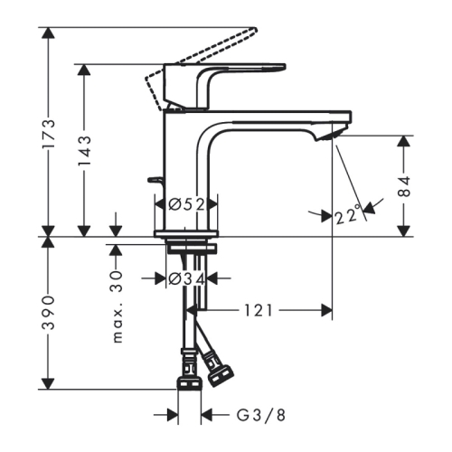 Смеситель для раковины Hansgrohe Rebris E, с донным клапаном, хром глянцевый, 72550000 фото 2