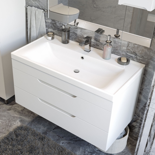 Тумба с умывальником Мирсант Soho Quadro/2 80, 100 подвесная с доводчиком фото 4