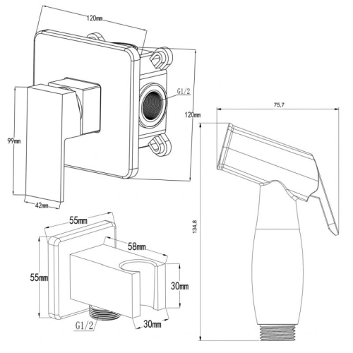 Смеситель скрытого монтажа с гигиенической лейкой Swedbe Platta 5527 хром фото 2