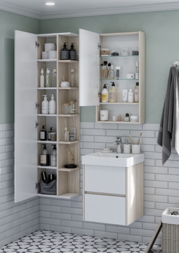 Шкаф-колонна Aquaton Сканди 40*23*160 Белый Глянцевый/Дуб Верона фото 6