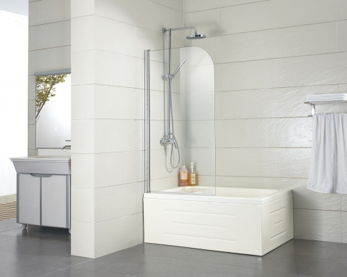 Шторка на ванну Azario Merrit 70*150 прозрачное стекло 5 мм, профиль черный, хром фото 2