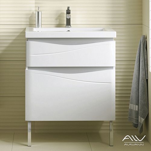 Тумба с раковиной Alavann Silvia 60, 70 напольная белая/серые вставки