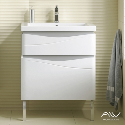 Тумба с раковиной Alavann Silvia 60, 70 напольная белая/серые вставки