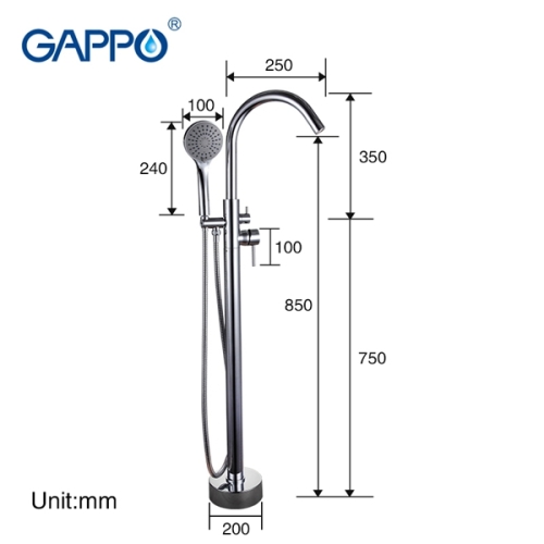 Смеситель напольный для ванны Gappo G3098 хром фото 3