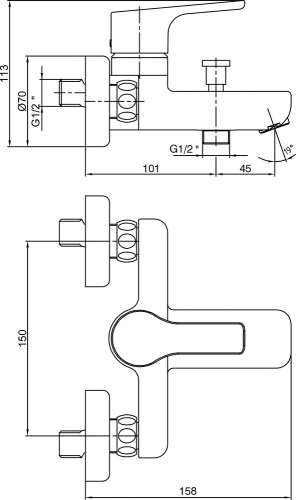 Смеситель для ванны E.C.A Luna 102102450EX хром фото 2