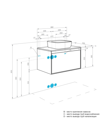 Тумба под раковину Aquaton Либерти 70, 90 Дуб Эльвезия/Белый глянец, столешница Дуб Эльвезия фото 7