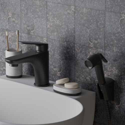 Смеситель с гигиеническим душем для раковины Paini Laguna LAYO205/574 черный фото 2