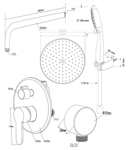 Душевой комплект со встроенным смесителем Swedbe Platta 5538 фото 2