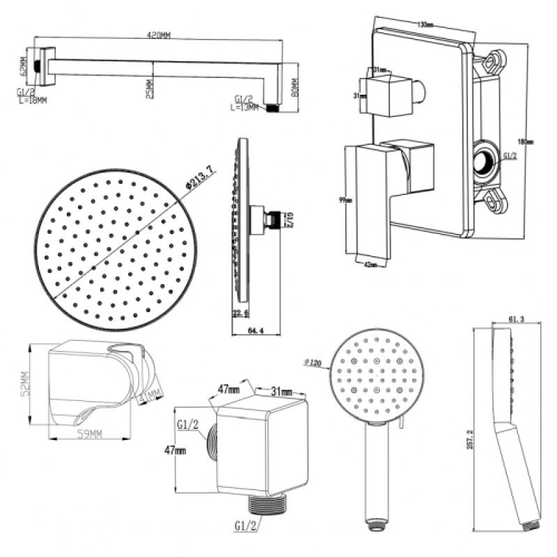 Душевой комплект со встроенным смесителем Swedbe Platta 5554B фото 2