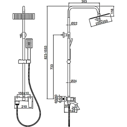 Душевая система Ledeme L2478U графит фото 2