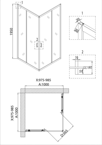 Душевое ограждение Niagara Нова/Nova NG-6888(6808,6809)-08ВLACK 80*80, 90*90, 100*100,стекло прозрачное (без поддона) фото 5