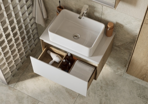 Тумба под раковину Aquaton Либерти 70, 90 Дуб Эльвезия/Белый глянец, столешница белая фото 8